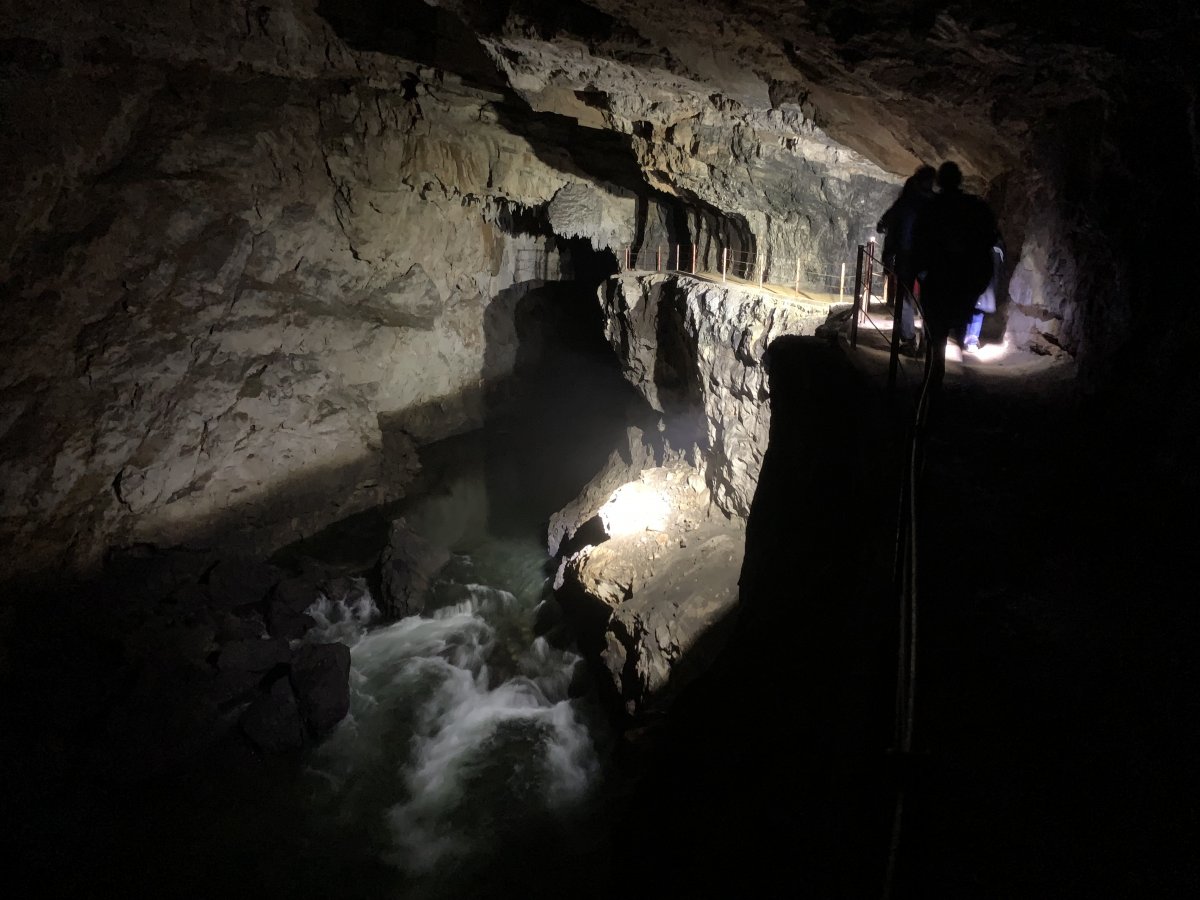 The tour is all about walking next to or above the two rivers that run though the longest water cave in Slovenia..