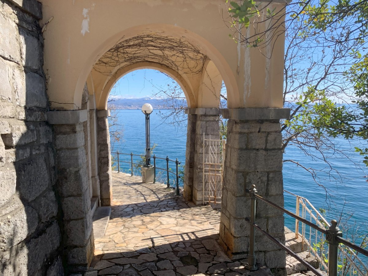 Opatija is around this bend in the Lungomare and the port of Rijeka is ahead..