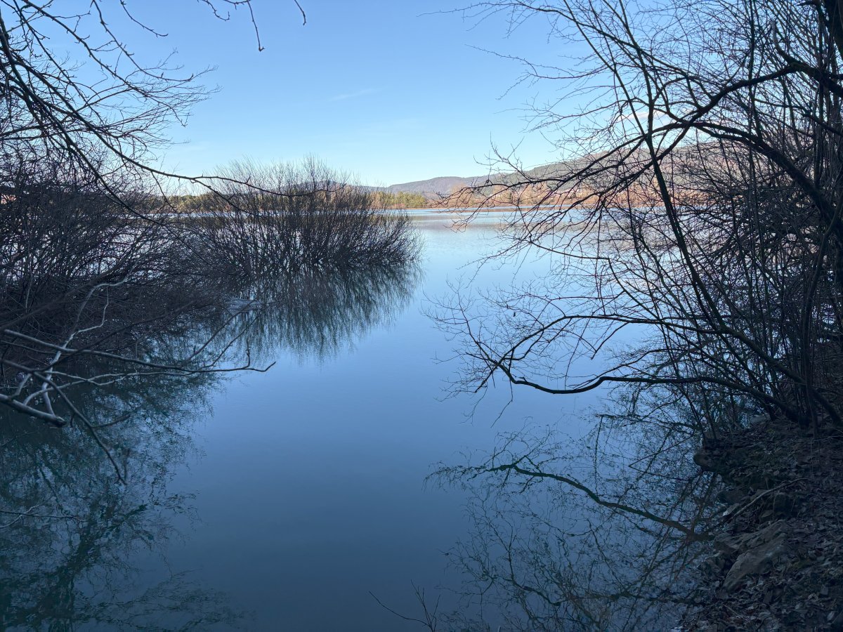 View from the cave at stop 1 when the lake is filling in the winter..