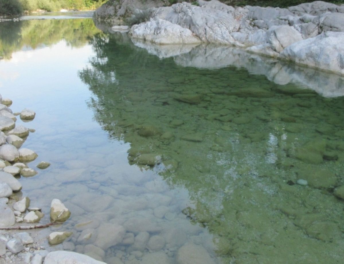 the warm river in the Slovenian Alps