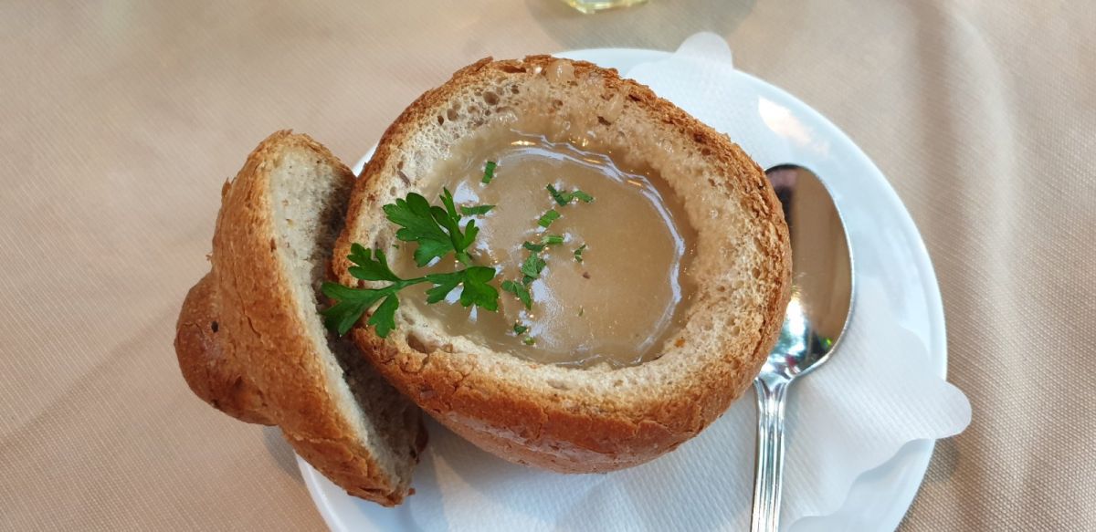 one of the local specialties here is forest mushroom soup inside a fresh baked roll.. one of the local specialties here is forest mushroom soup inside a fresh baked roll..