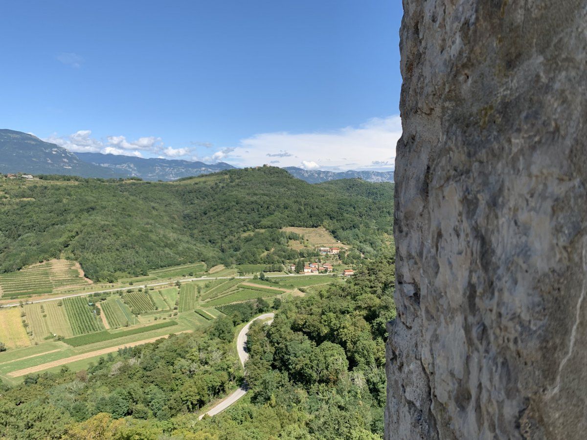 view over the Teran Kras wine region to the hills of the Vipava Valley..