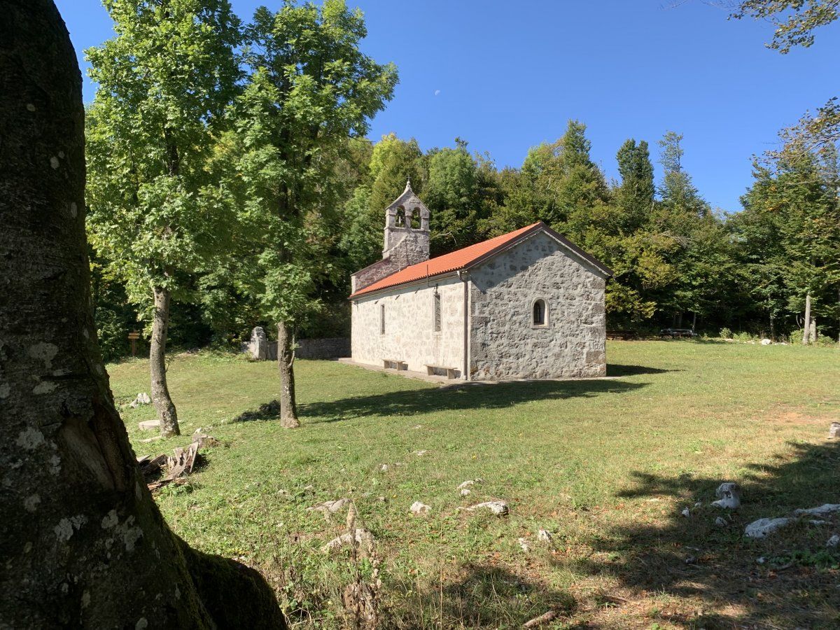 pretty church nestled on a plateau very near to the peak of St Lawrence..