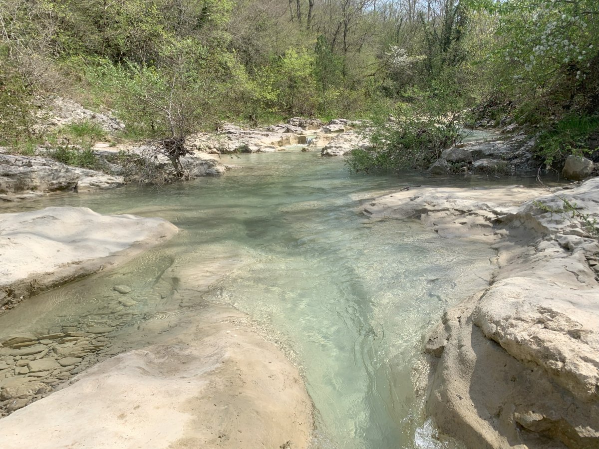 We sat on a rock in the river and dipped our feet in the cool water..