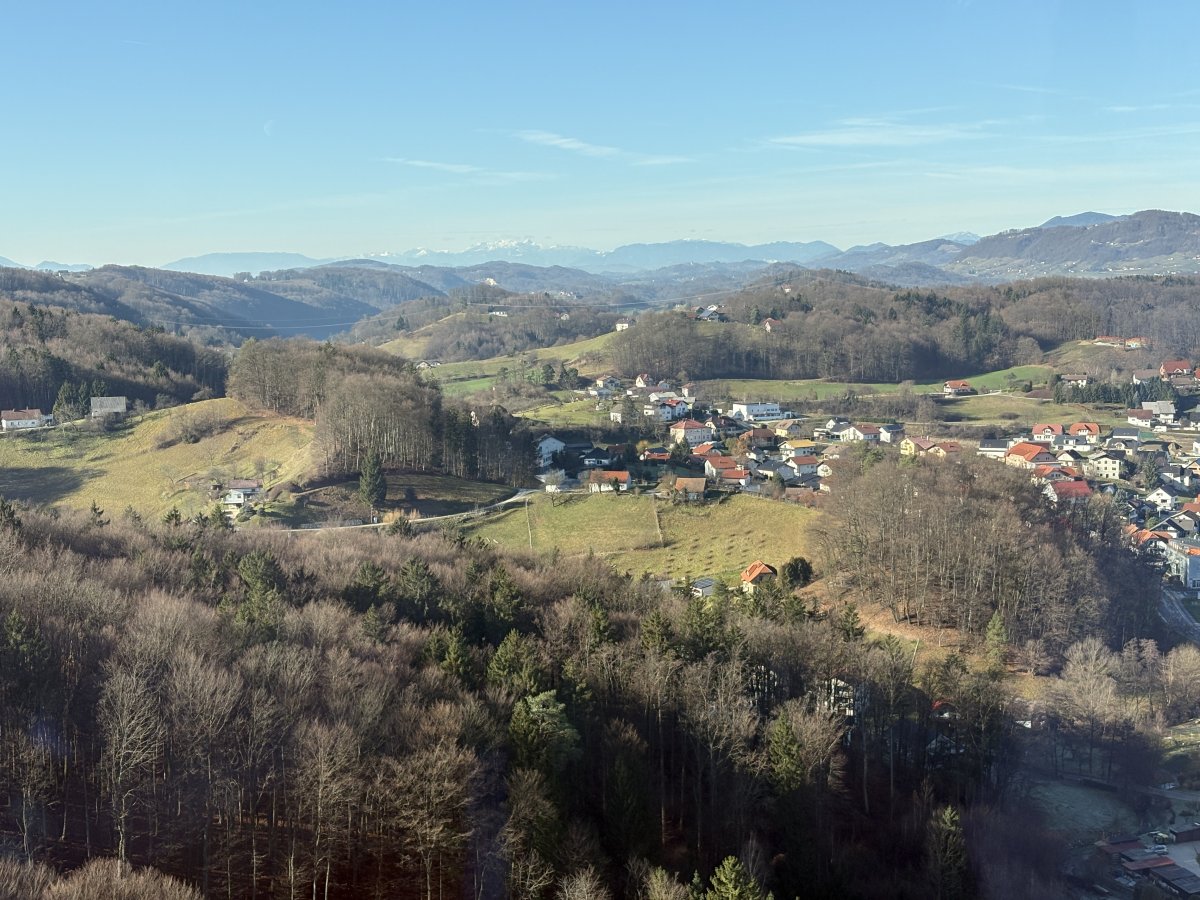 You can see the Kamnik Alps in the distance better with your eyes than this photo does justice..